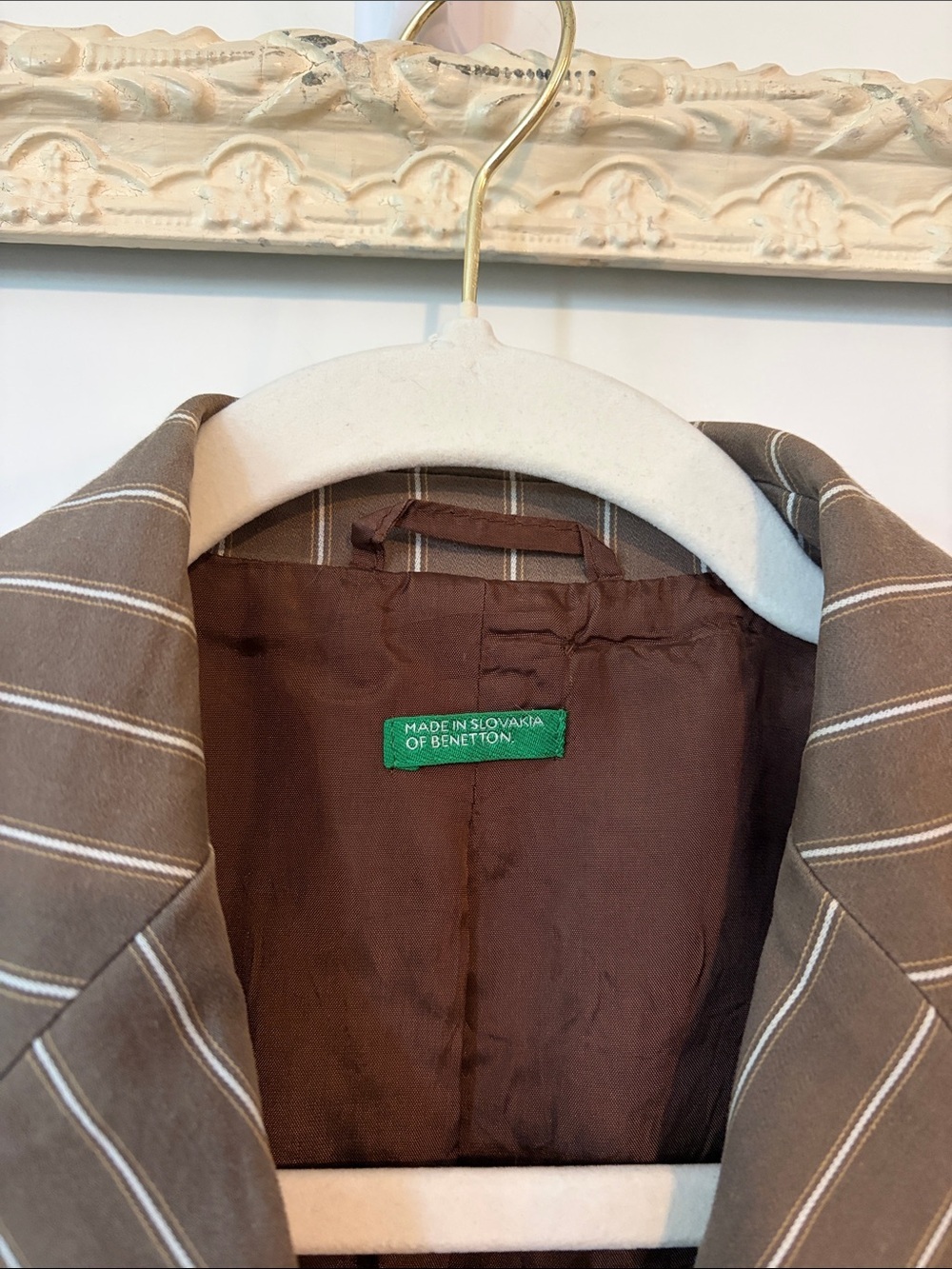 TAGLIA | Vintage Cotton Brown Pinstripe Women's Blazer - Picture 3 of 14